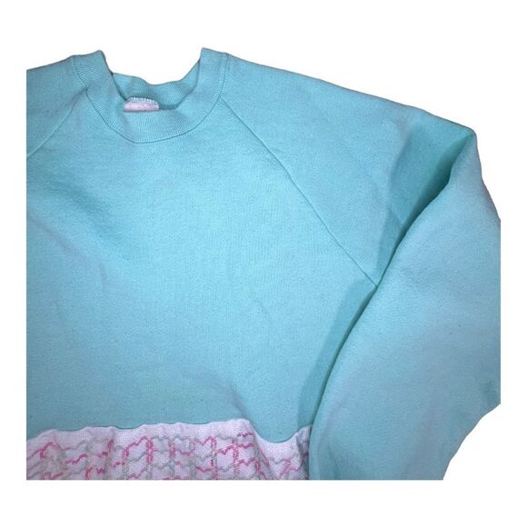 Vintage 90s crewneck sweater dopamine colorblock embroidered large pink - Picture 8 of 11